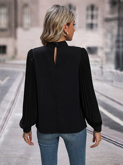 Perfee Round Neck Puff Sleeve Blouse