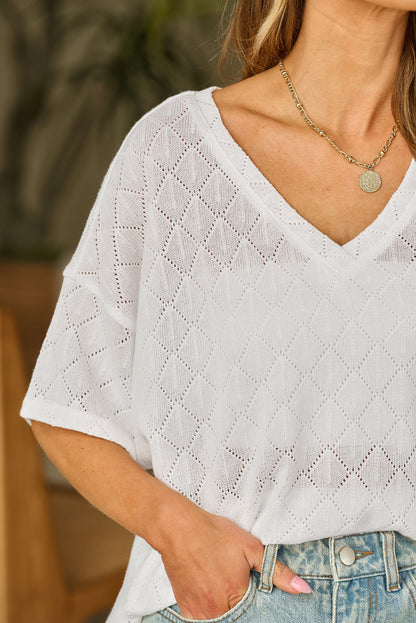 Blackish Green V Neck Knitted Flowy Blouse