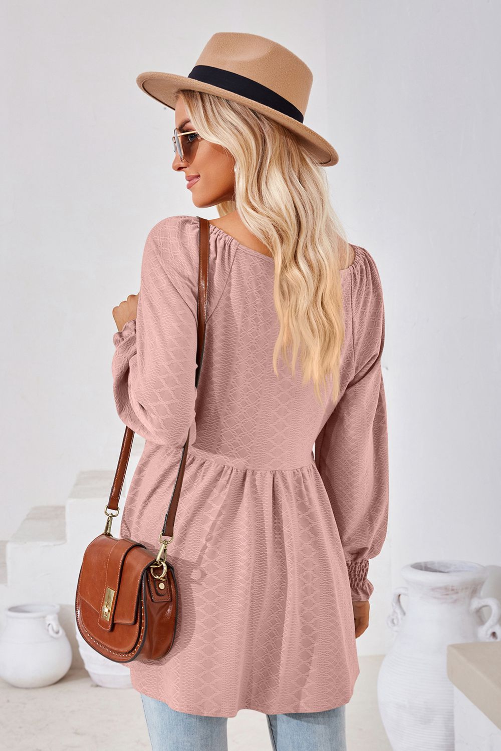 V-Neck Lantern Sleeve Blouse