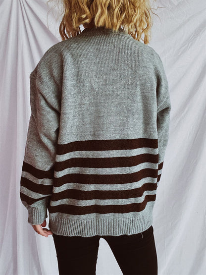 Striped Dropped Shoulder Long Sleeve Sweater