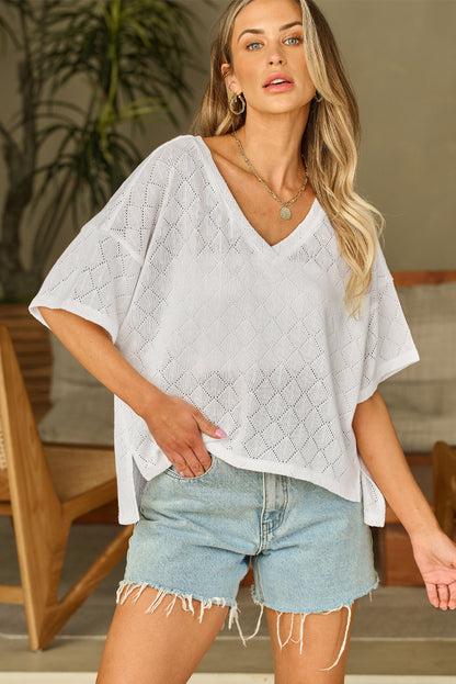 Blackish Green V Neck Knitted Flowy Blouse