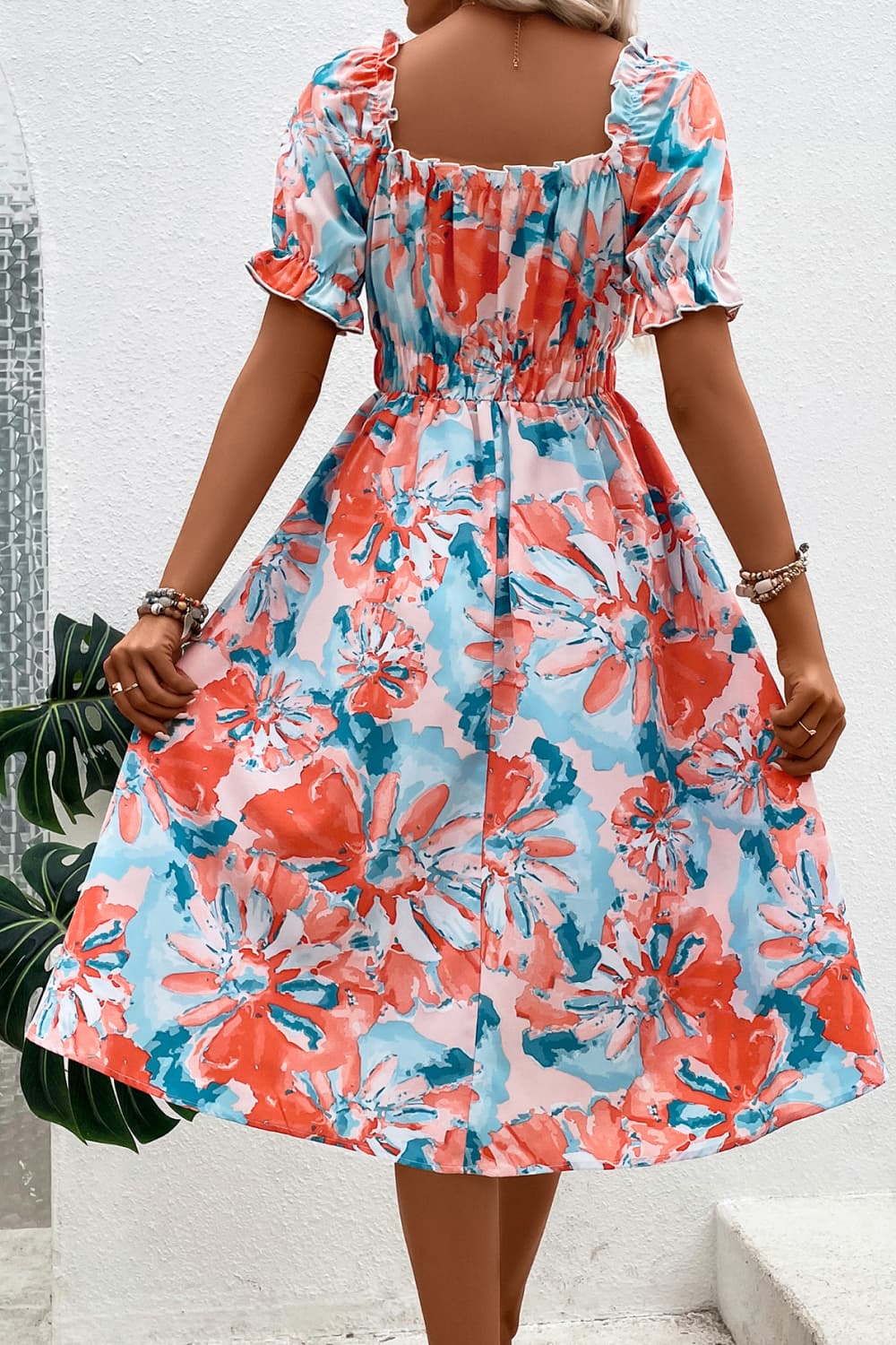 Honey Floral Frill Trim Square Neck Dress