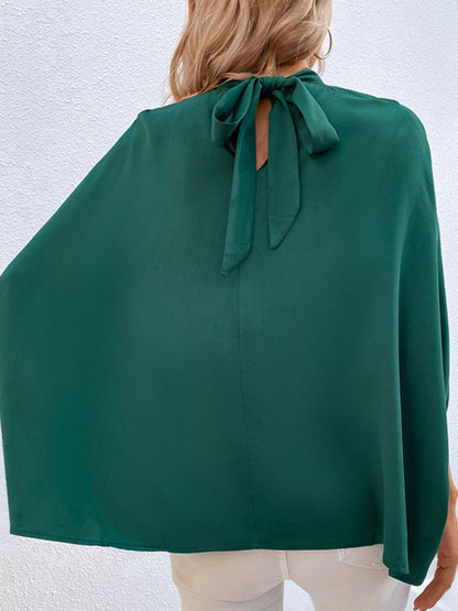 Perfee Tie Back Mock Neck Blouse