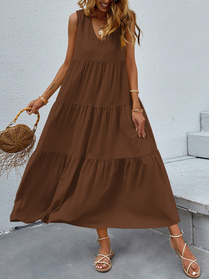 FAM-FAM Tiered V-Neck Sleeveless Dress