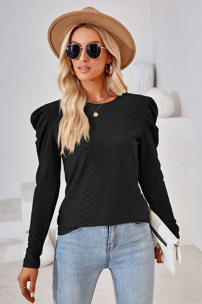 Round Neck Puff Sleeve Blouse