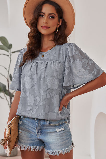 Round Neck Puff Sleeve Blouse