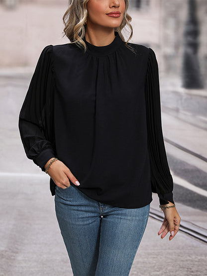 Perfee Round Neck Puff Sleeve Blouse