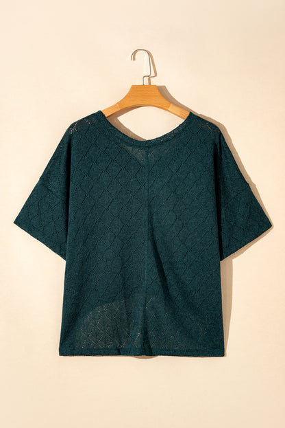 Blackish Green V Neck Knitted Flowy Blouse