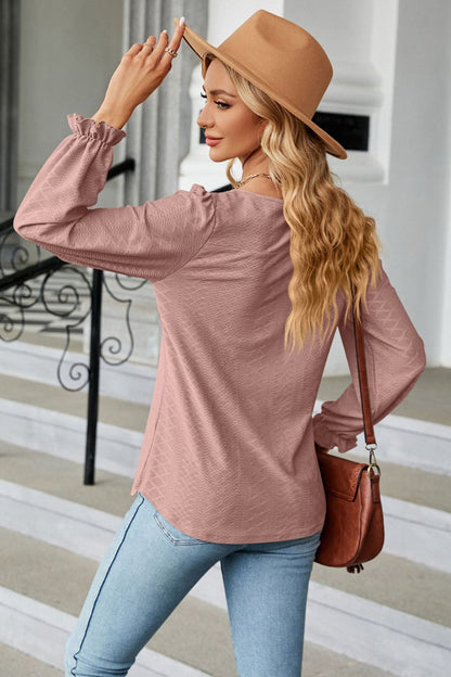 Round Neck Flounce Sleeve Blouse