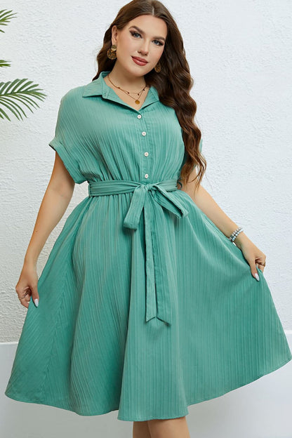 Honey Buttoned Tie-Waist Shirt Dress