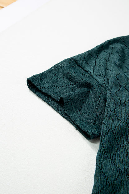 Blackish Green V Neck Knitted Flowy Blouse