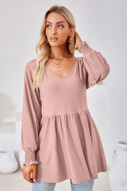 V-Neck Lantern Sleeve Blouse