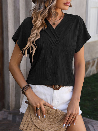 Mandy Textured Surplice Short Sleeve Blouse