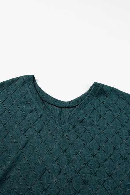 Blackish Green V Neck Knitted Flowy Blouse