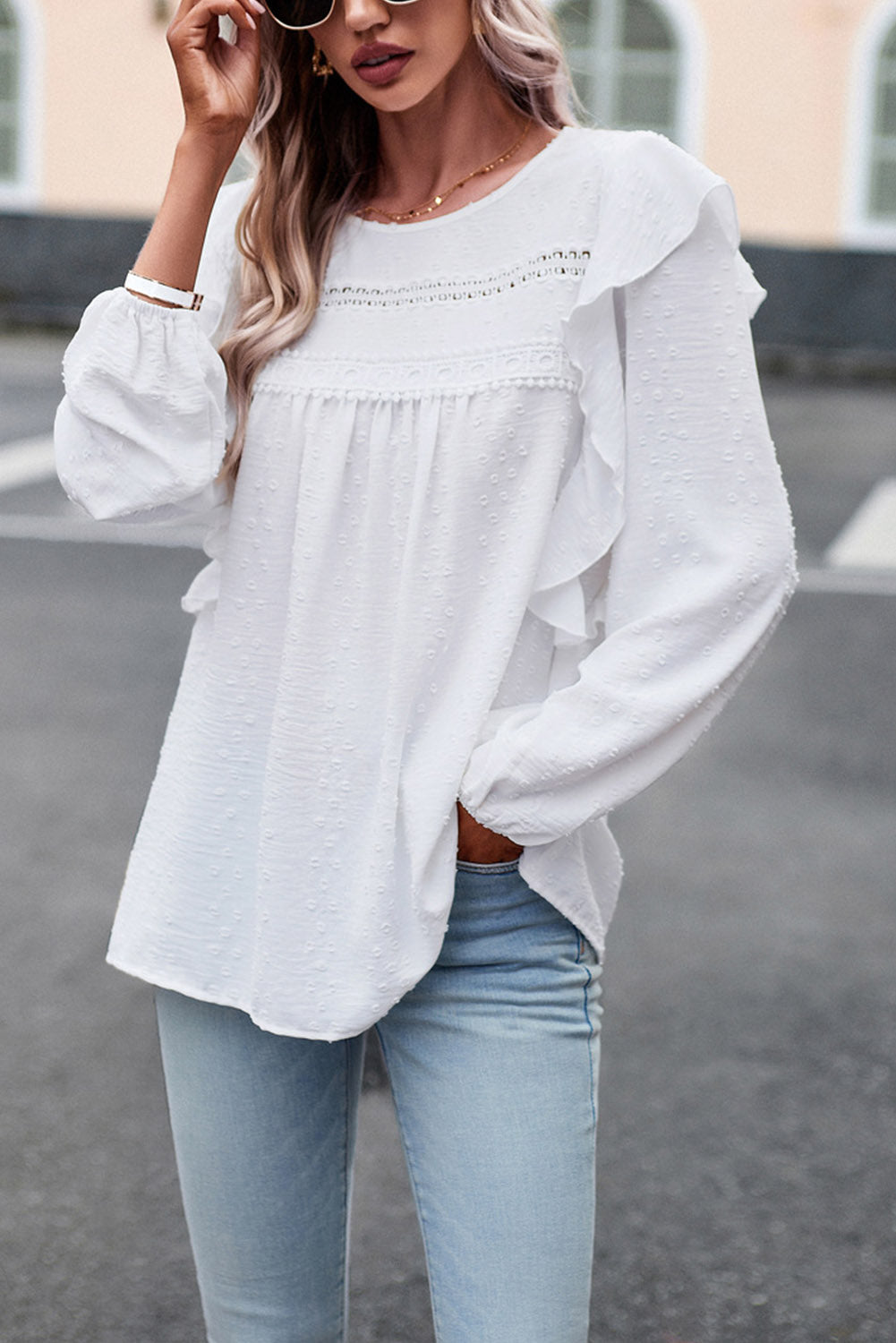 Round Neck Ruffled Blouse