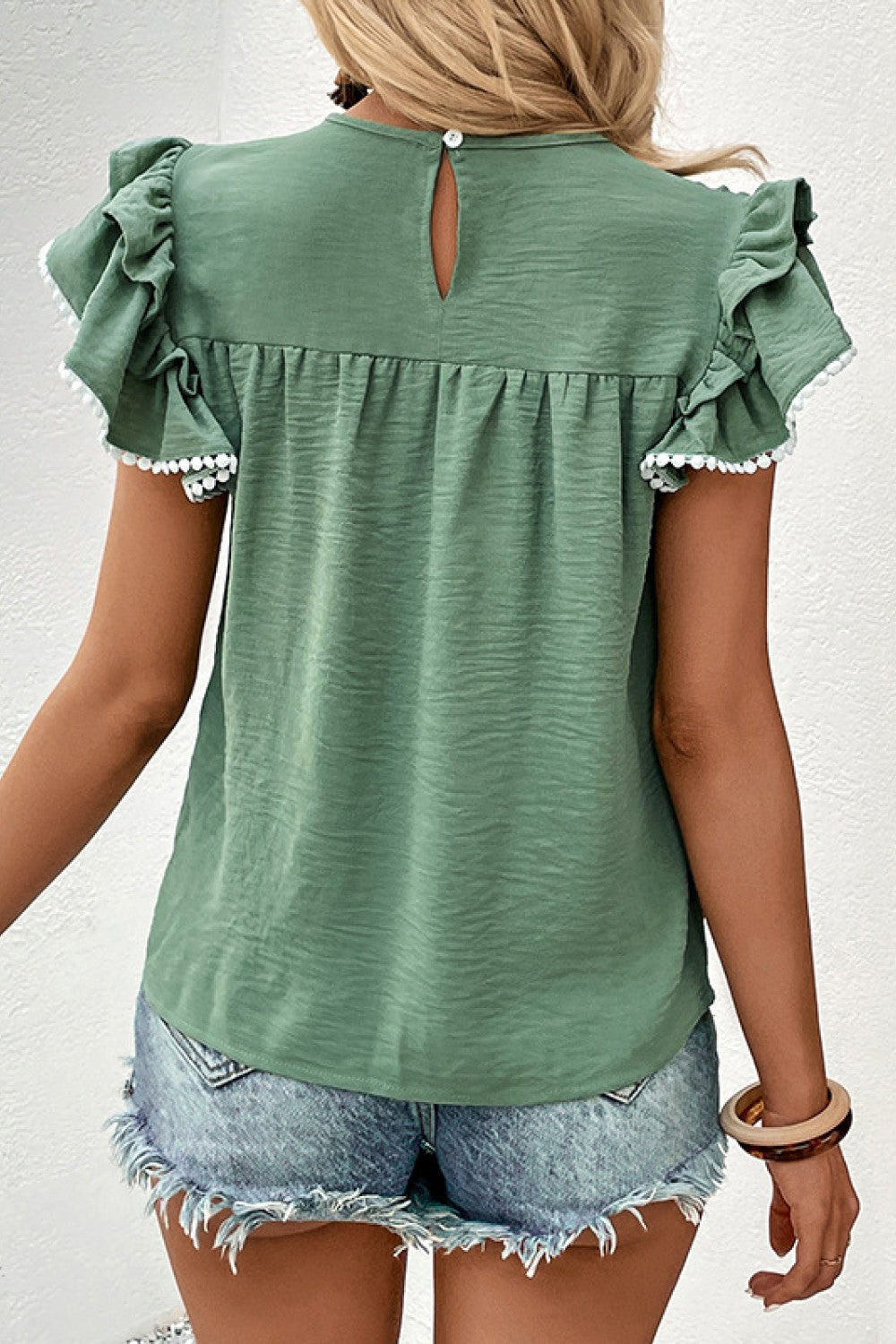 Perfee Pleated Detail Flutter Sleeve Blouse