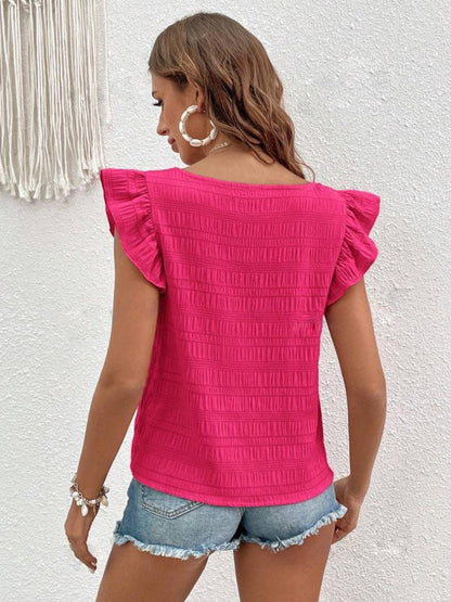 Ruffled Square Neck Cap Sleeve Blouse