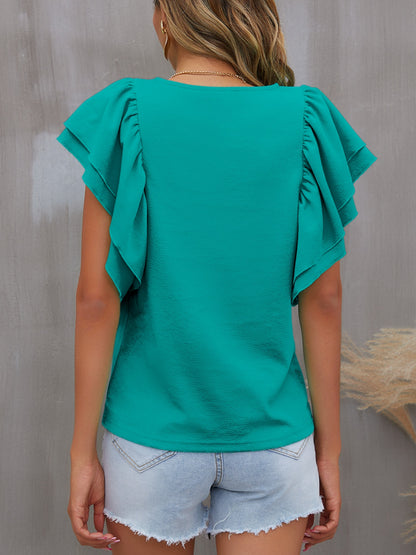 FAM-FAM Round Neck Flounce Sleeve Blouse