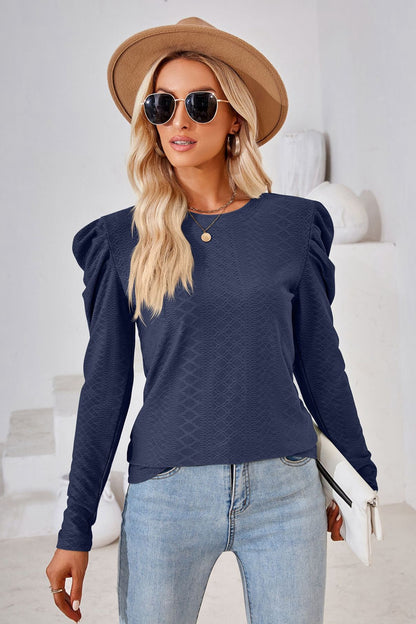 Round Neck Puff Sleeve Blouse