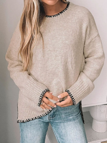 Perfee Round Neck Long Sleeve Sweater