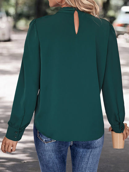 Perfee V-Neck Cutout Long Sleeve Blouse