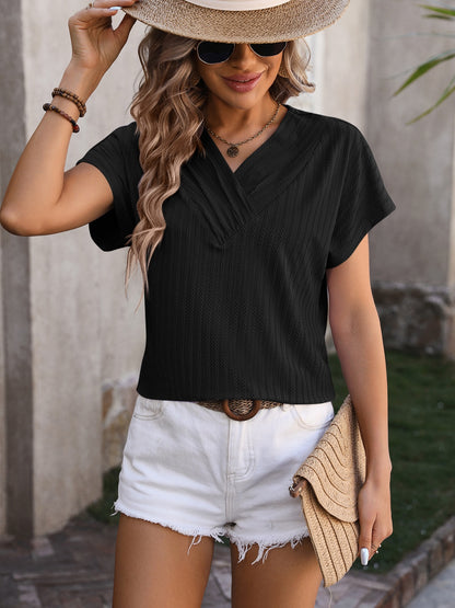 Mandy Textured Surplice Short Sleeve Blouse