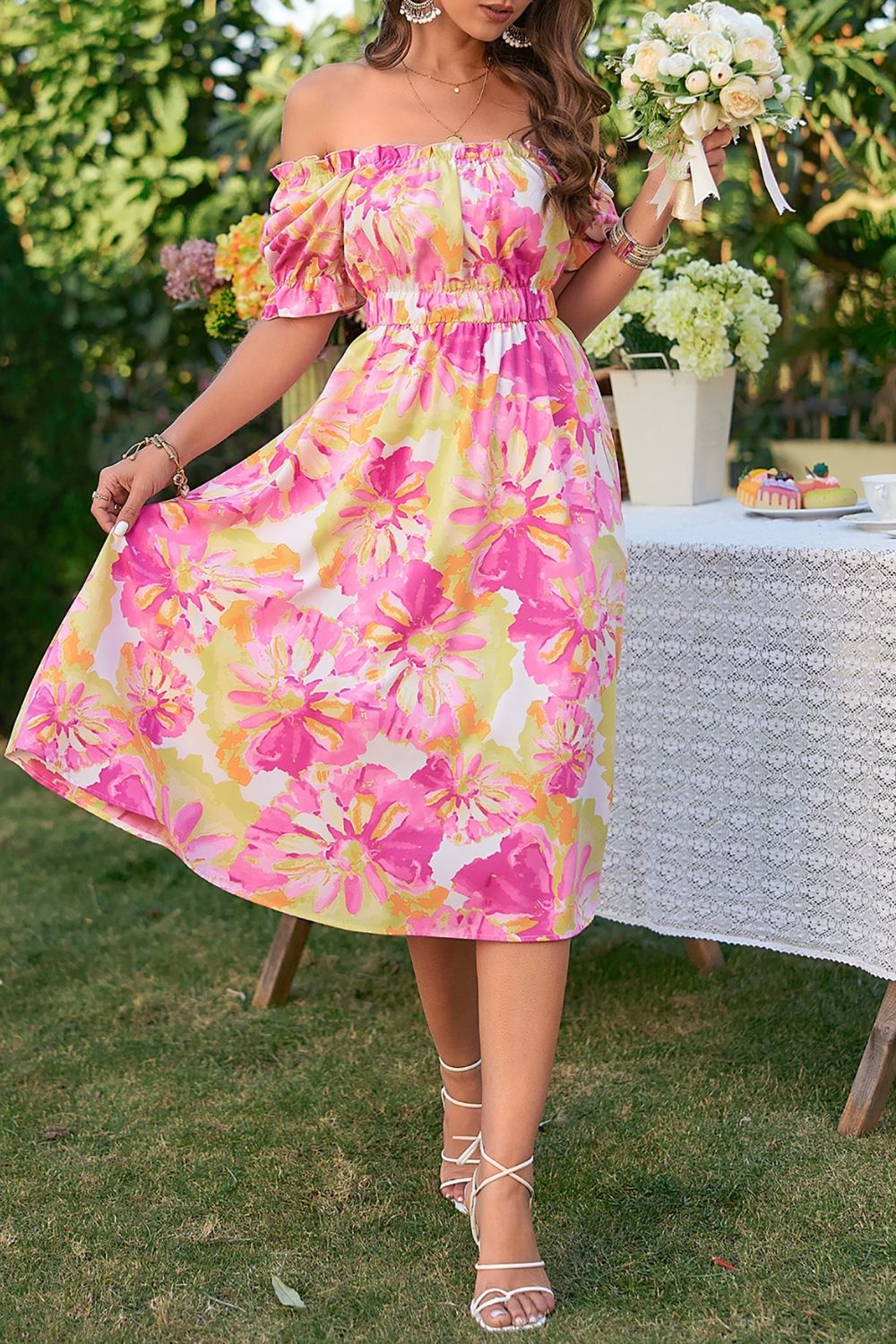 Honey Floral Frill Trim Square Neck Dress