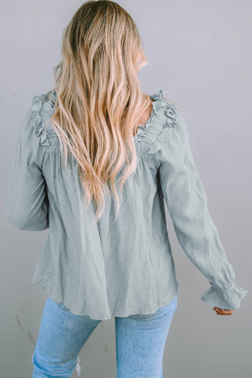 Frill Trim Flounce Sleeve Blouse