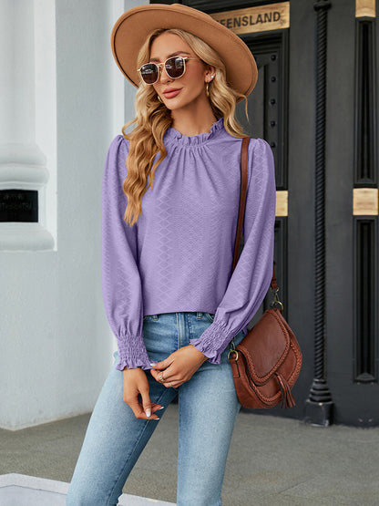 Round Neck Flounce Sleeve Blouse