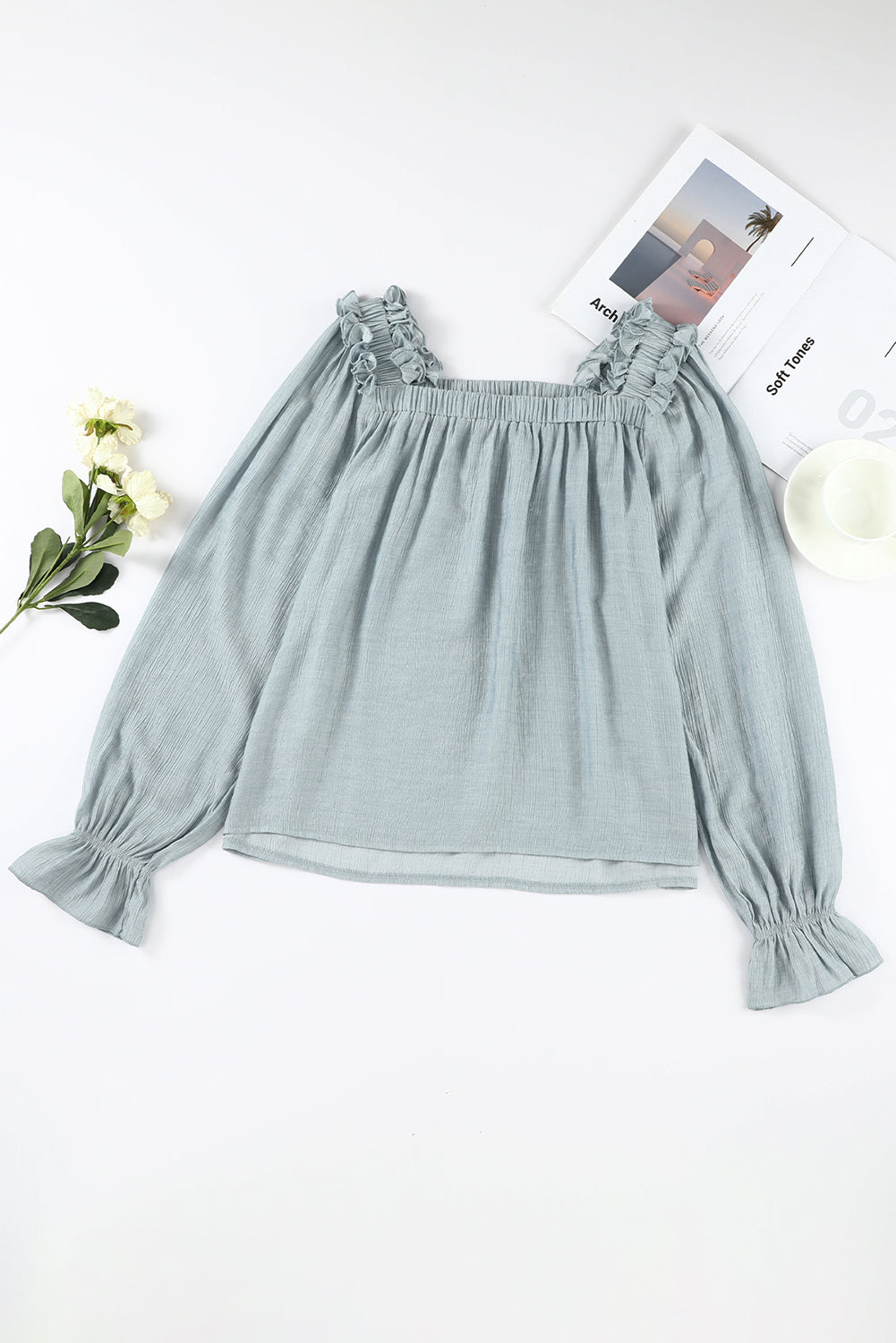 Frill Trim Flounce Sleeve Blouse