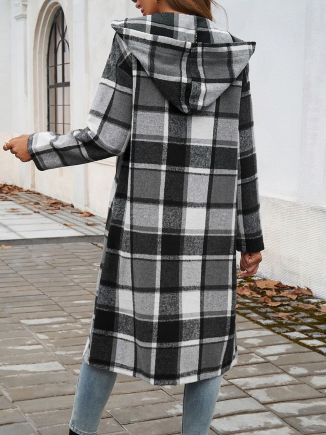 Devine Plaid Long Sleeve Hooded Coat