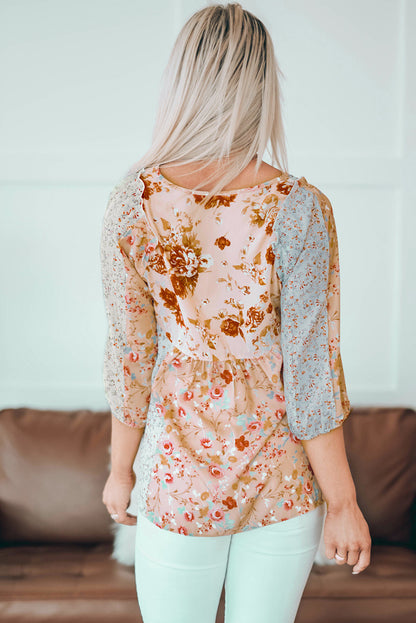 Floral V-Neck Babydoll Blouse