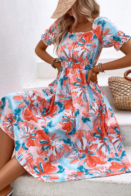 Honey Floral Frill Trim Square Neck Dress