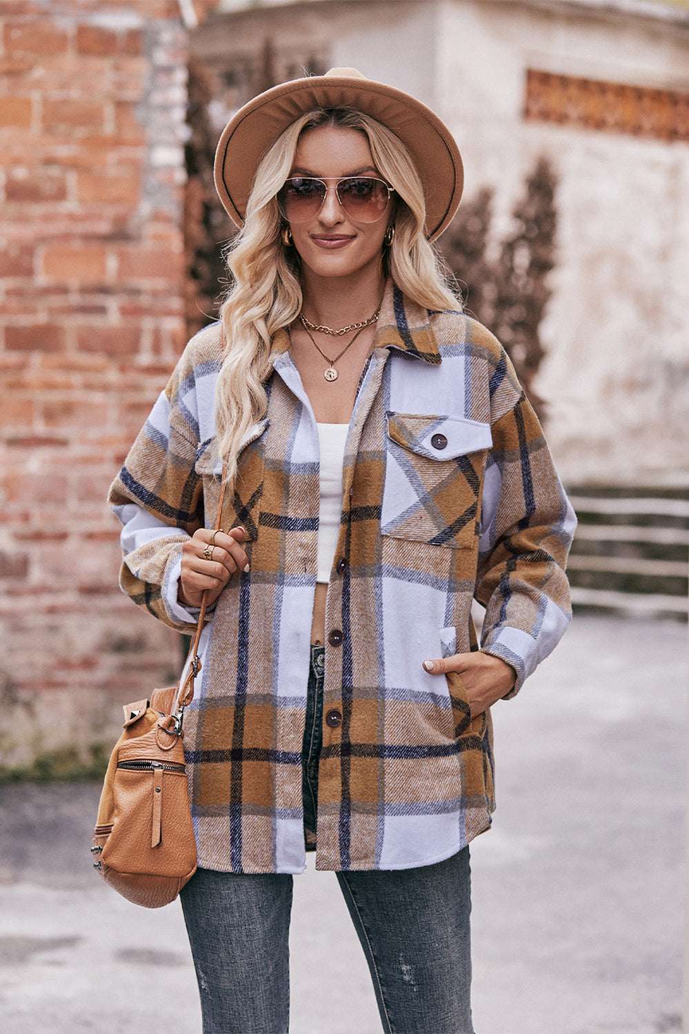 Mandy Plaid Long Sleeve Shirt Jacket with Pockets