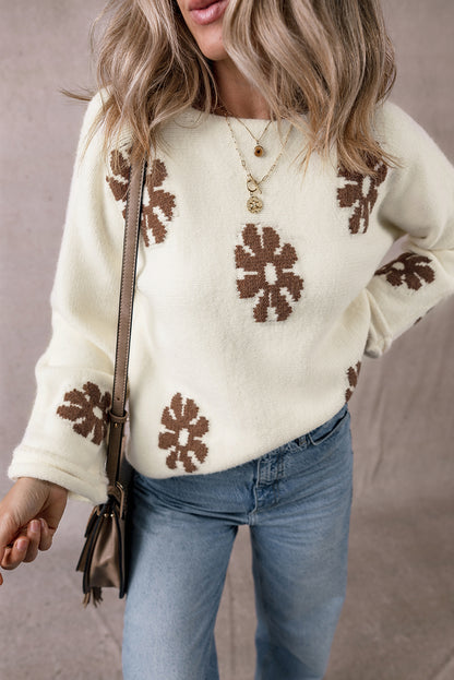 Flower Round Neck Long Sleeve Sweater