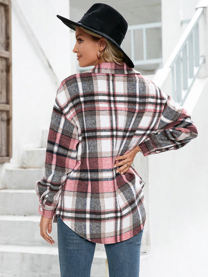 Ivy Lane Meet You Outside Plaid Button Down Curved Hem Shacket