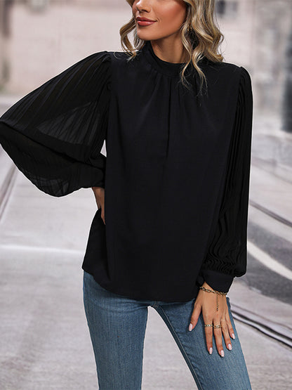 Perfee Round Neck Puff Sleeve Blouse