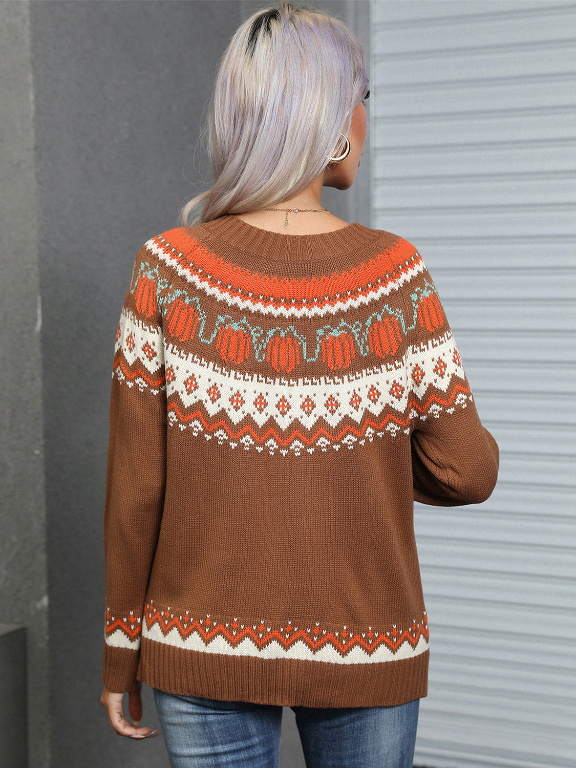 Angel Wings Geometric Round Neck Long Sleeve Sweater