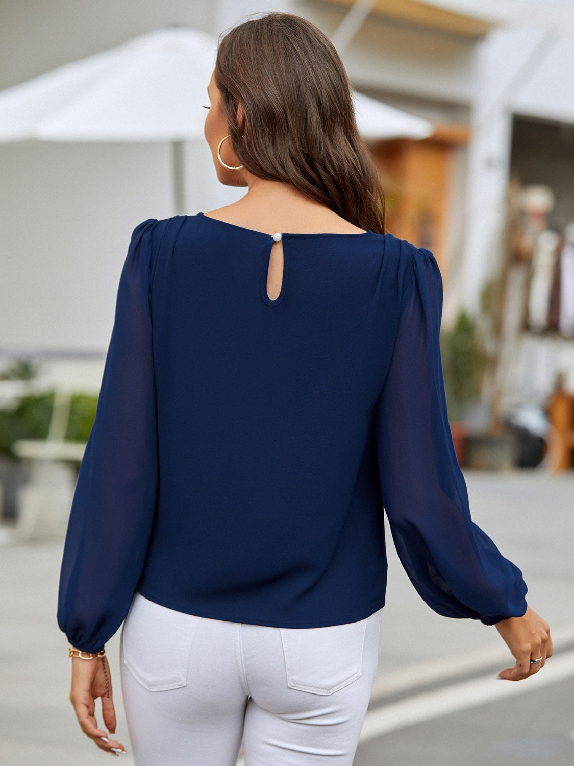 Round Neck Balloon Sleeve Blouse